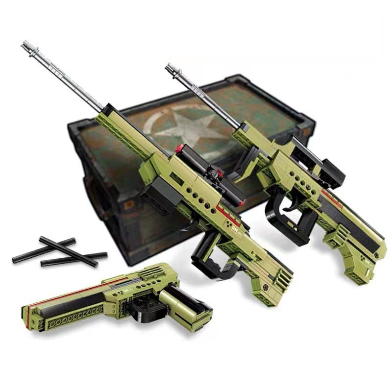 WW2 Military Weapons 3 in 1 Desert Eagle AUG Assault Rifle AWM Building Blocks Pistol Gun Model Shoo