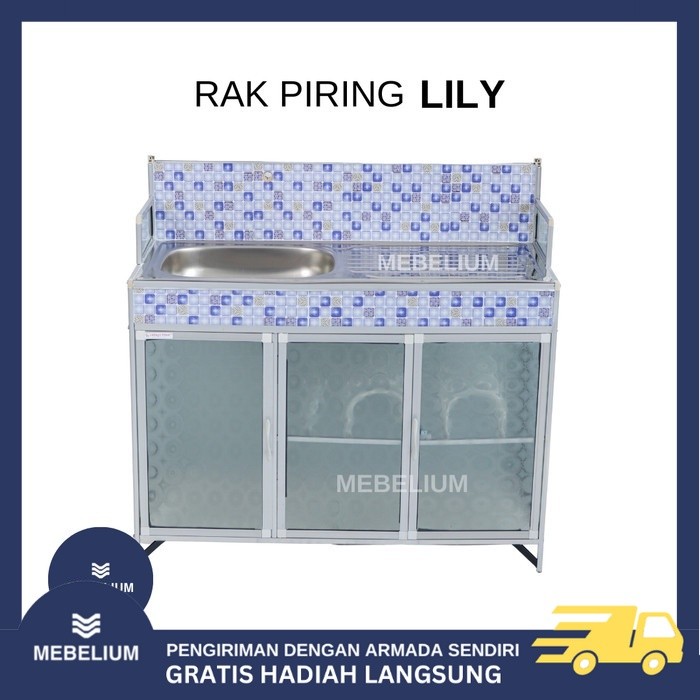 [ORI] Meja Dapur Wastafel Aluminium 2 Pintu Lily | Rak Piring Bawah Stainless Anti Air