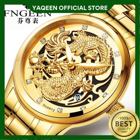 YAQEEN - JAM TANGAN PRIA MURAH FNGEEN BRANDED ORIGINAL JAM006G1 DRAGON MOTIF NAGA RANTAI GOLD ORI