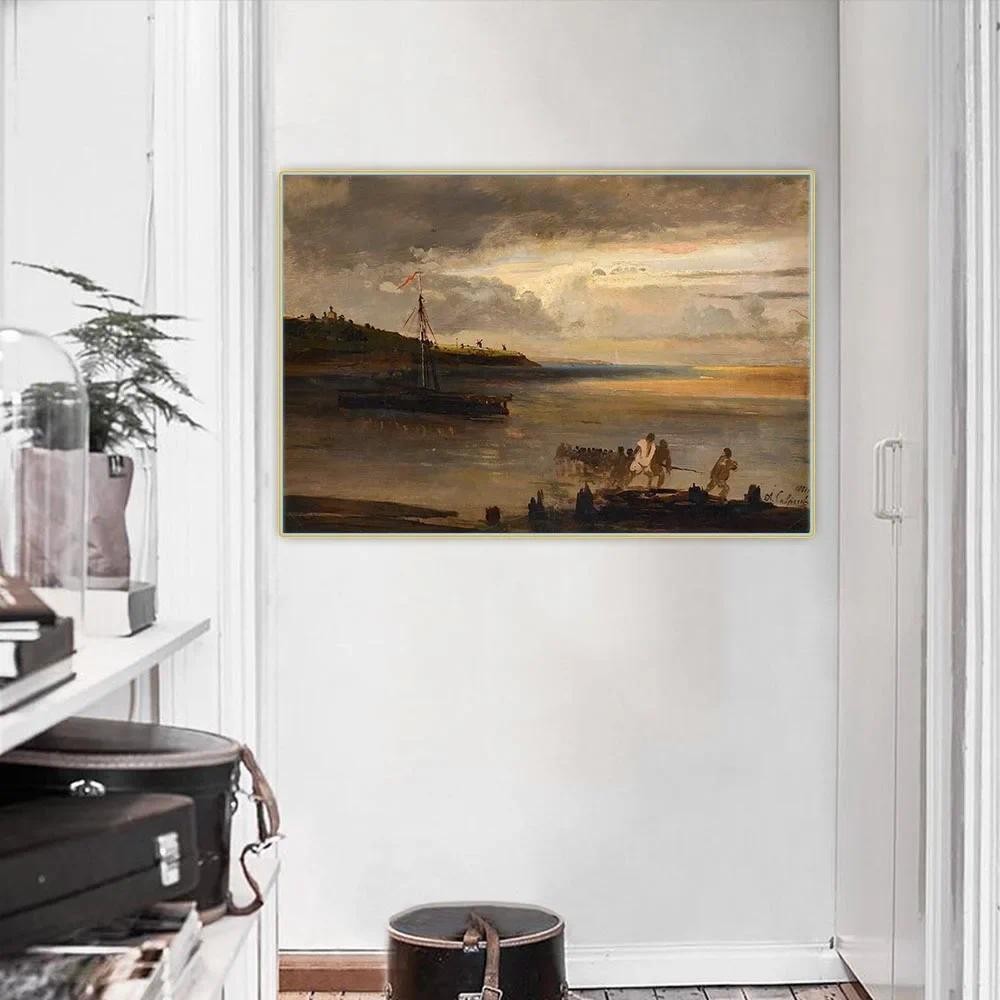 

Alexey Savrasov " Shipowners Along The Volga (1881)" Interior Decor Canvas Art Oil Painting Picture Print Poster Home Decoration