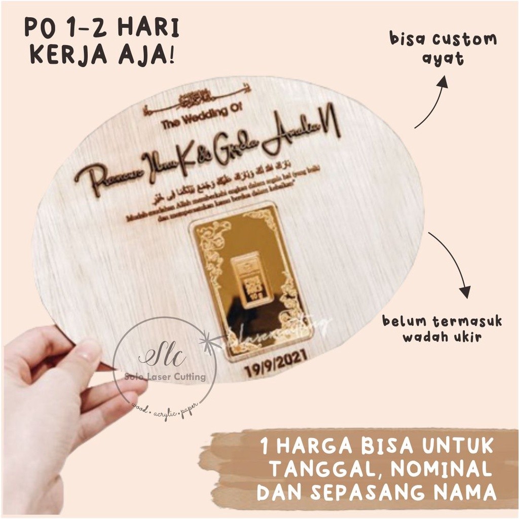 Nama kayu oval custom isian mahar ornamen mahar chipboard mahar rustic costum plywood nama grafir ka