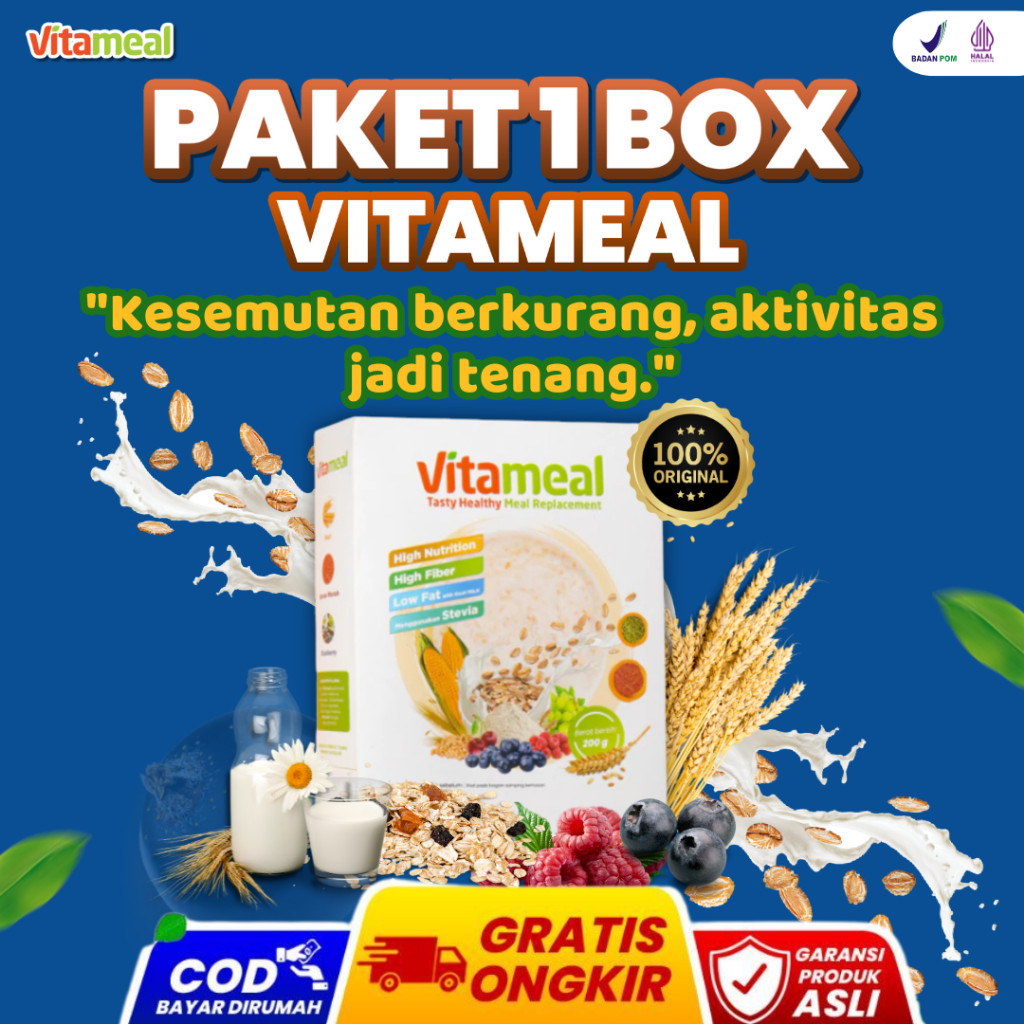 

New [ PAKET 1 BOX ] Vitameal Original Asli Lambung Menahun Serat Mengatasi Penambah Suplemen Dewasa Herbal Sereal FITAMIL HERBALPremium