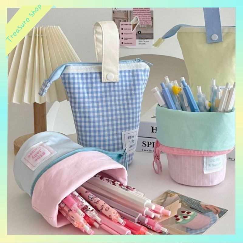 

(Ready )Pencil Case Tempat Pensil Kanvas Kotak Pensil Berdiri Standing Pen Case Pouch Bag Makeup