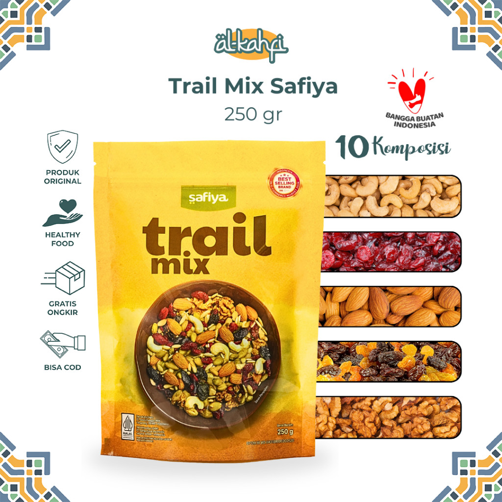 

Trail Mix Safiya 250 Gram | With Almond Mete Nut Seed Dried Fruit Cemilan Sehat Diet