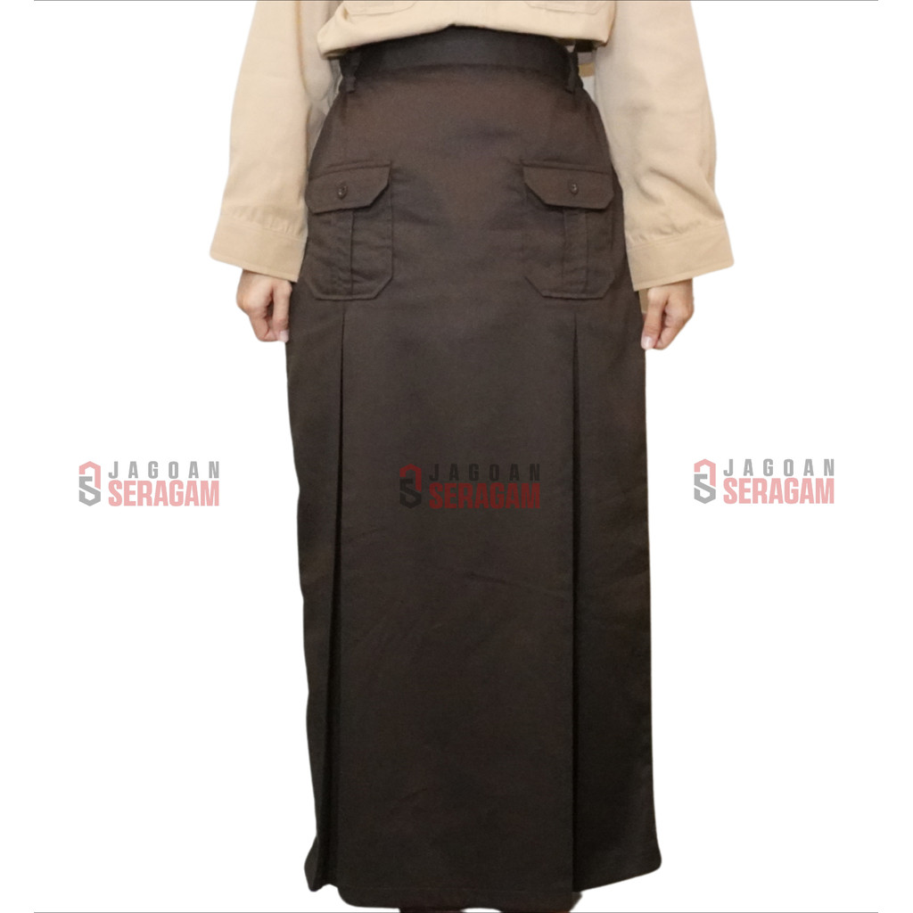JAGOAN SERAGAM Rok Pramuka Saku Dua Coklat Panjang Karet SD SMP SMA Saku Dua Depan Pramuka Span