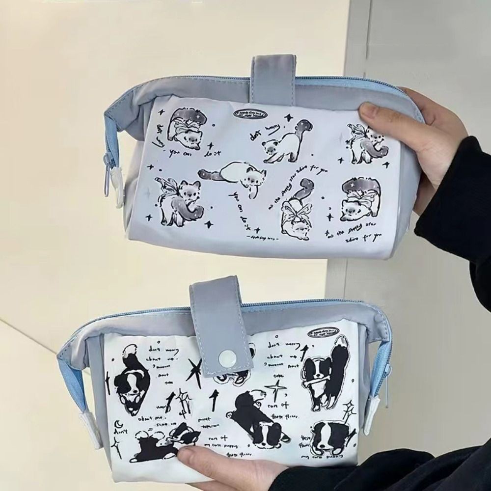 

Cartoon Print Cute Dog Pen Bag Creative Flip Cover Snaps Stationery Storage Pouch Large Capacity Zipper Cartoon Cat Pencil Case