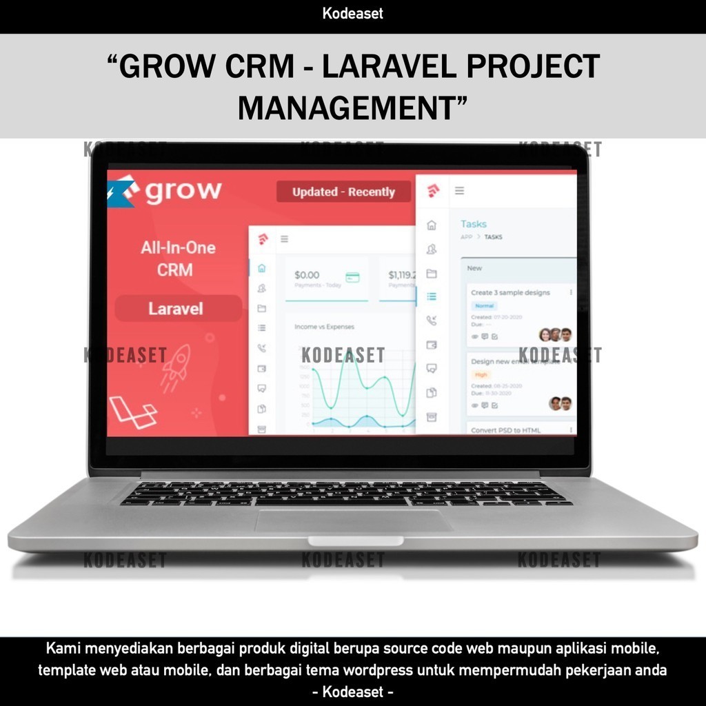 SOURCE CODE APLIKASI WEB SOURCE CODE APLIKASI GROW CRM - LARAVEL PROJECT MANAGEMENT KODEASET