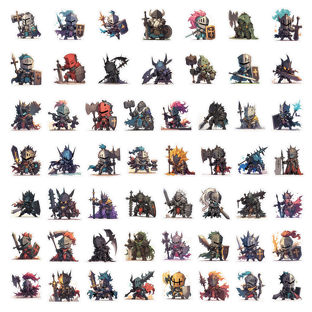 

54Pcs Knight Stickers Monster Cartoon Anime Personalized Graffiti Decoration Phone Case, Children Stationary Stickers Reward