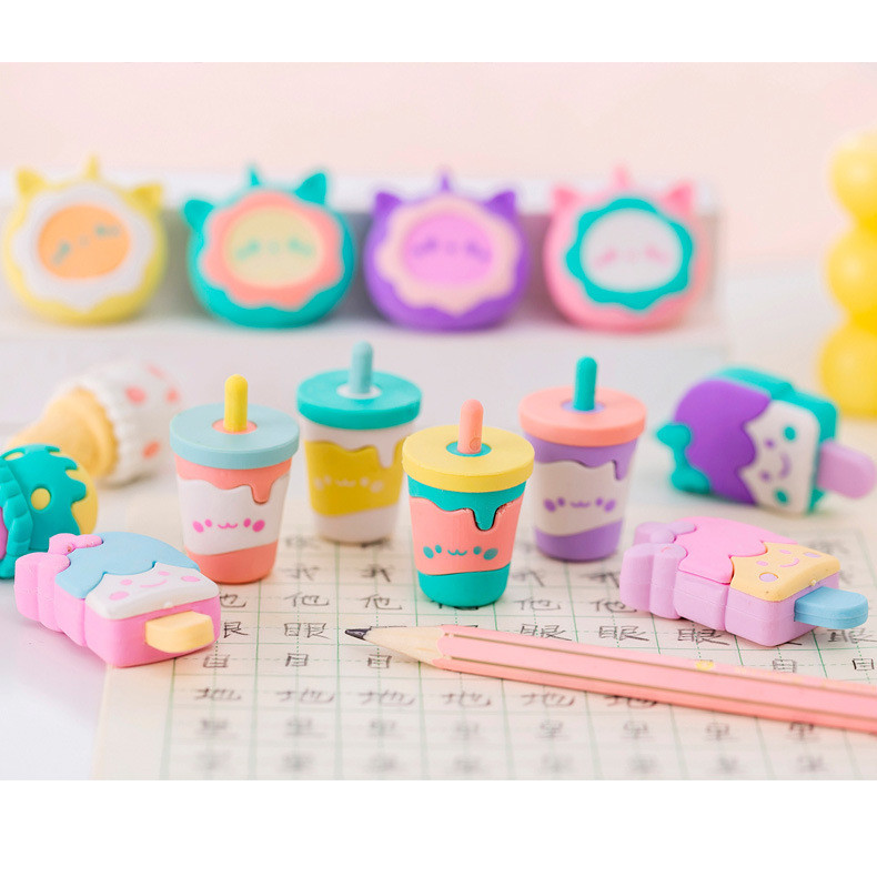 

4Pieces/Boxes Sweety Donut Drink Dessert Ice Cream Student Stationery School Office Supplies Erasers Pencil Eraser