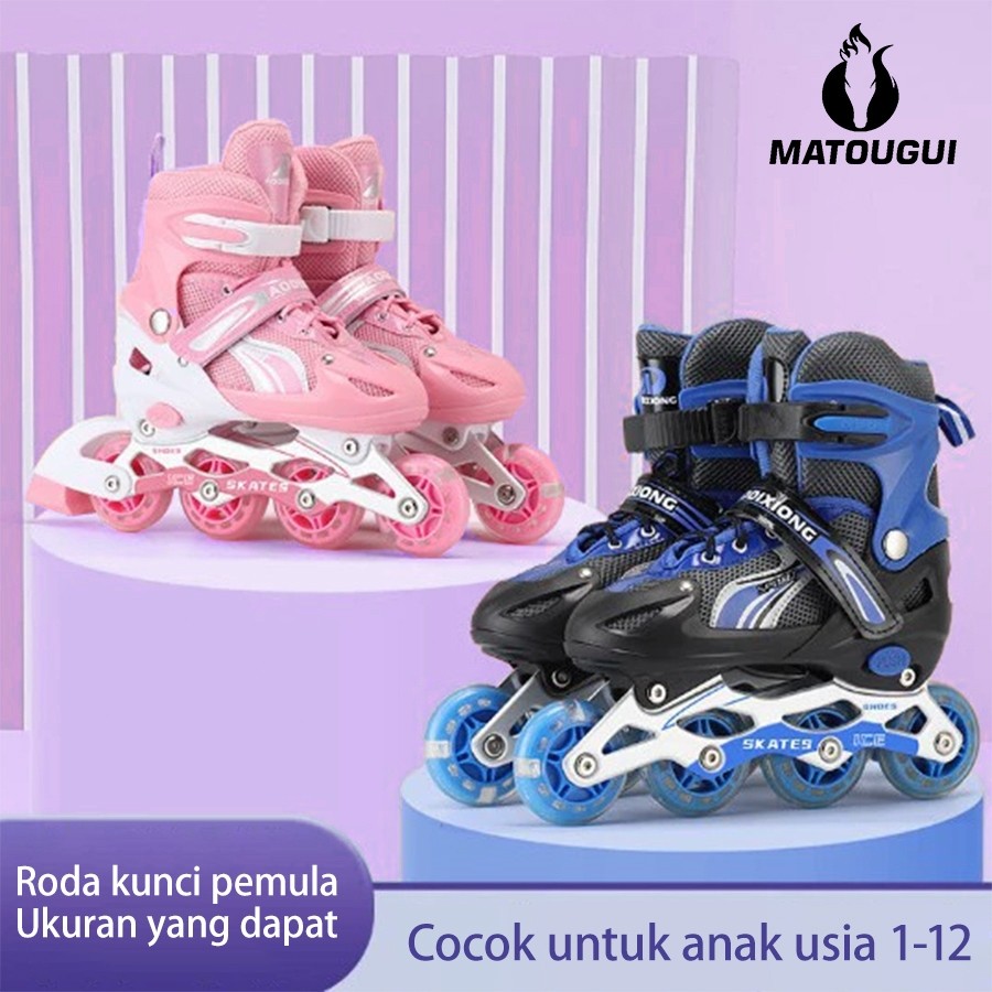MATOUGUI Sepatu Roda Inline Junior LED – sepatu roda Oxelo/lampu kedip/tidak licin/anti goyang/lnlin