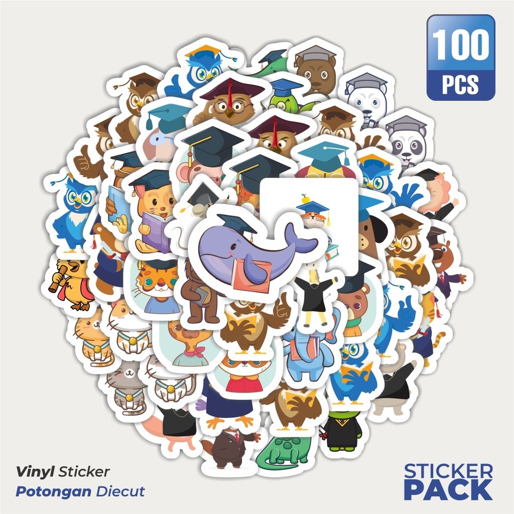

Stiker Vinyl Sticker Graduation Cartoon Waterproof Aesthetic- Untuk Laptop, Motor, dan Helm - Paper Stationery Pack