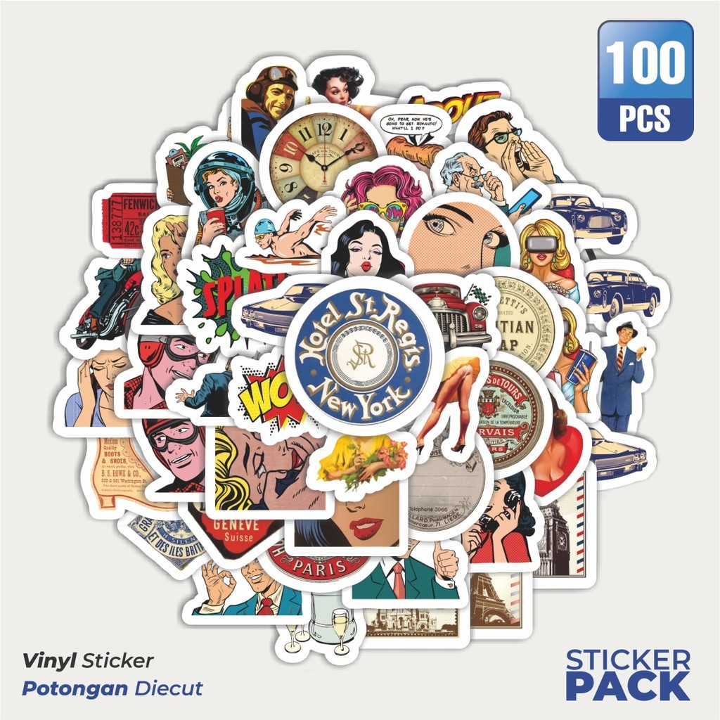 

100 PCS STIKER Graffiti Style Retro Waterproof Aesthetic- Untuk Laptop, Motor, dan Helm - Paper Stationery Pack