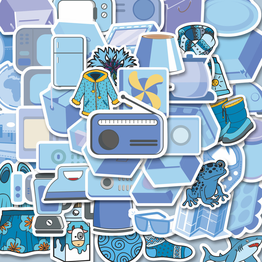 

100PCS Lucu Stiker Object Warna Biru Stiker Aesthetic Stiker Anti Air Stikers Berperekat Waterproof sticker decal buat Motor Helm Buku Journal Koper Casing HP Laptop Botol Minum Hadiah anak