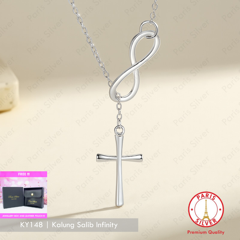Kalung Wanita Perak Asli Model Salib Infinity Silver 925 Lapis Emas Putih Cewek Salip