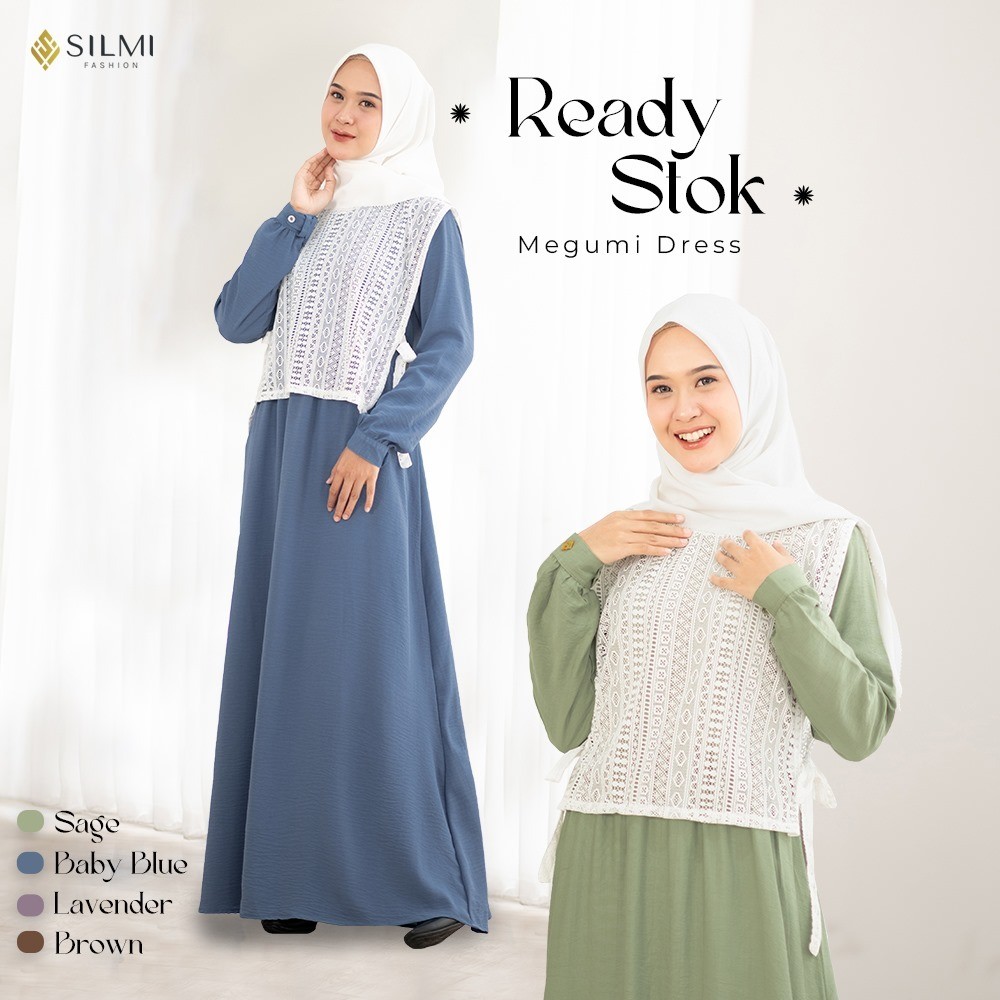 D3 Griya | Megumi Dress By Silmi - Gamis airflow crinkle - Basic dress - Dress gamis crinkle polos a