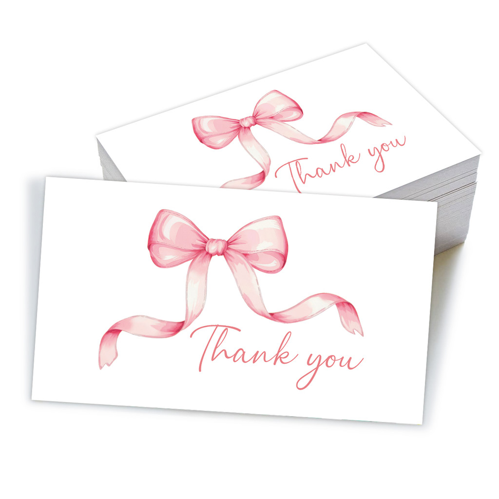 

50pcs Watercolor Pink Blue Bowk Thank You Cards,Business Retail Customer Gift Wrapping Cards,Back Blank Note Greeting Small Card