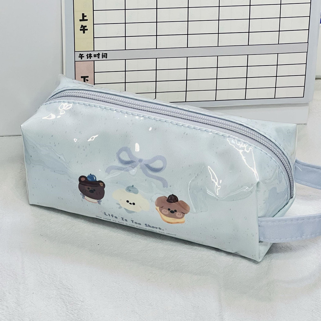 

Blue Bear PVC Pencil Case • Large Capacity Ins Aesthetic Stationery Organizer • Student Pencil Box & Badge Display Pouch