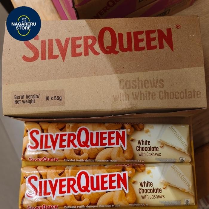 

Silver quenn white chocolate with cashews (coklat putih dengan kacang mede) isi 10 x 55gr/box