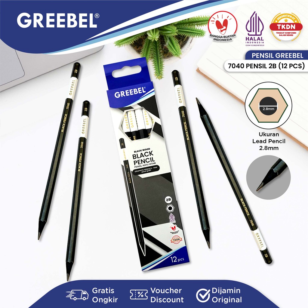 

GREEBEL Pensil kayu 2B 7040 Black Pencil (12PCS/SET) / Pensil Tulis Black Graphite Ujian sekolah Pensil Gambar
