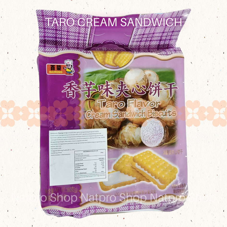 

[Bairong] Taro Flavor Cream Sandwich Biscuit 360g – Biskuit Isi Krim Talas (Taro) | Camilan HALAL | Import