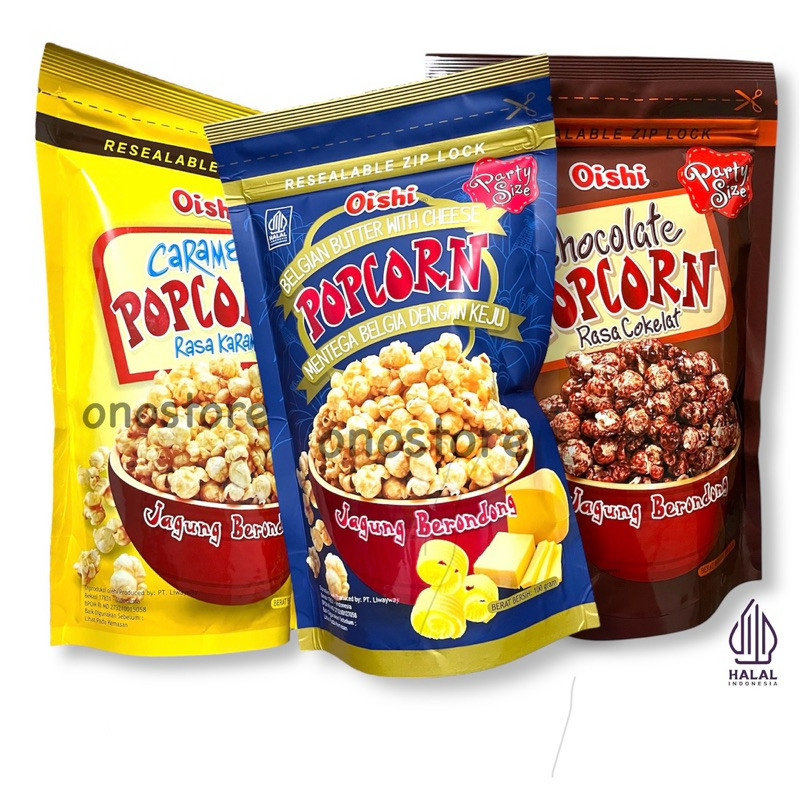 

Oishi Popcorn Party Size 100 Gram Chocolate Caramel Mentega Belgia