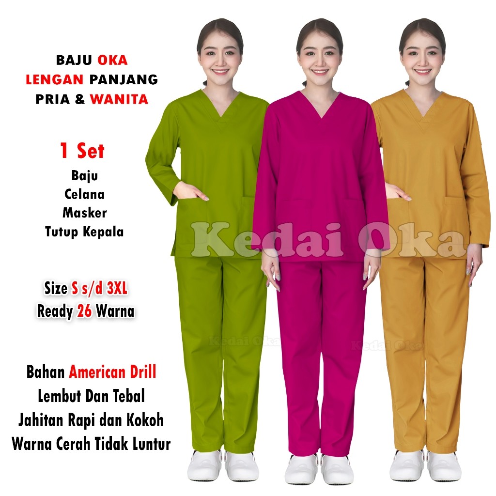 New Baju Oka Perawat - Baju Ok Medis - Scrub Ok dokter - Baju Stenen Bidan - Baju Jaga Perawat Pria 