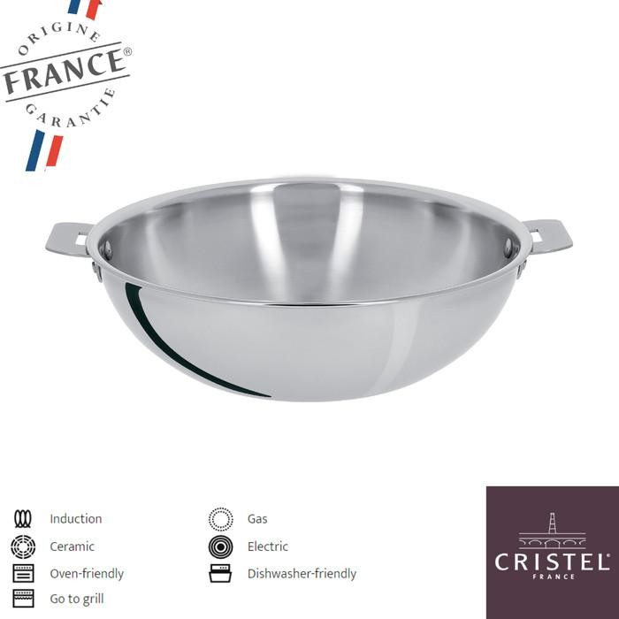 Cristel Stainless Wok Removable Casteline / Wajan Stainless 3Ply 28 Cm