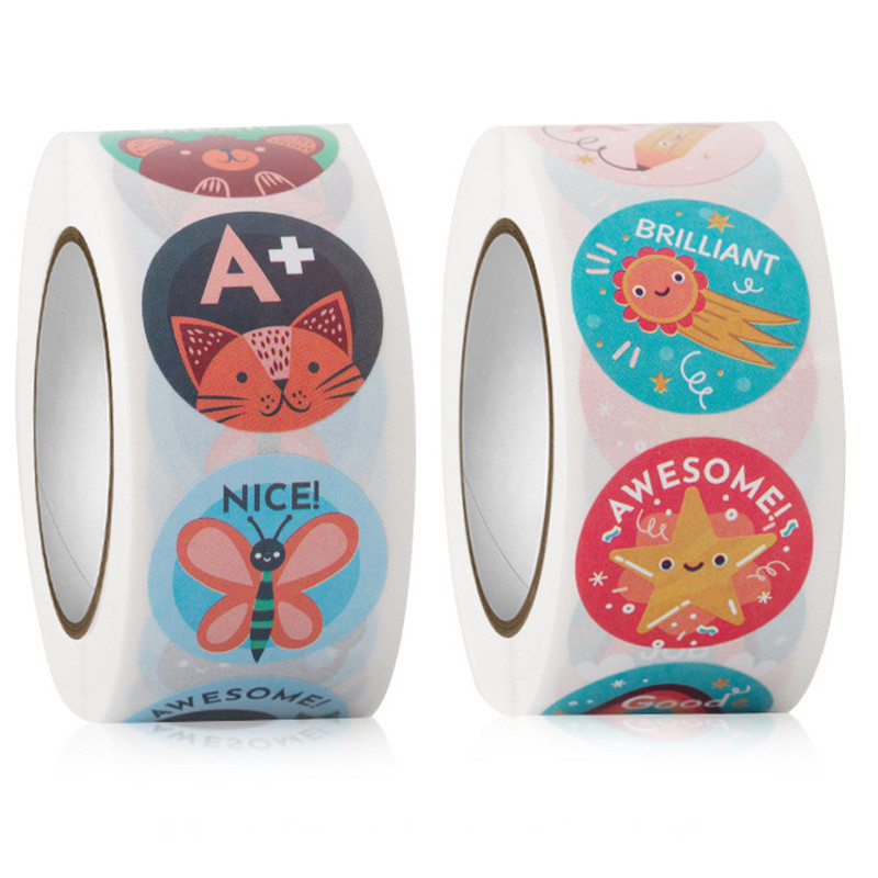 

100-500 Pcs 1inch/2.5cm Animal Good Job Cool Stickers Roll for Envelope Praise Reward Student Work Label Stationery Seal Lable