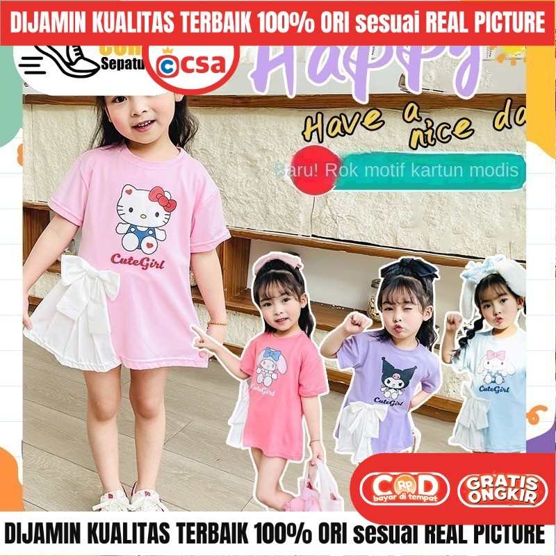 Dress Anak Perempuan Lucu Gaun Princess  Kuromi HelloKitty Sanrio Viral Daster Usia 1-5 Tahun