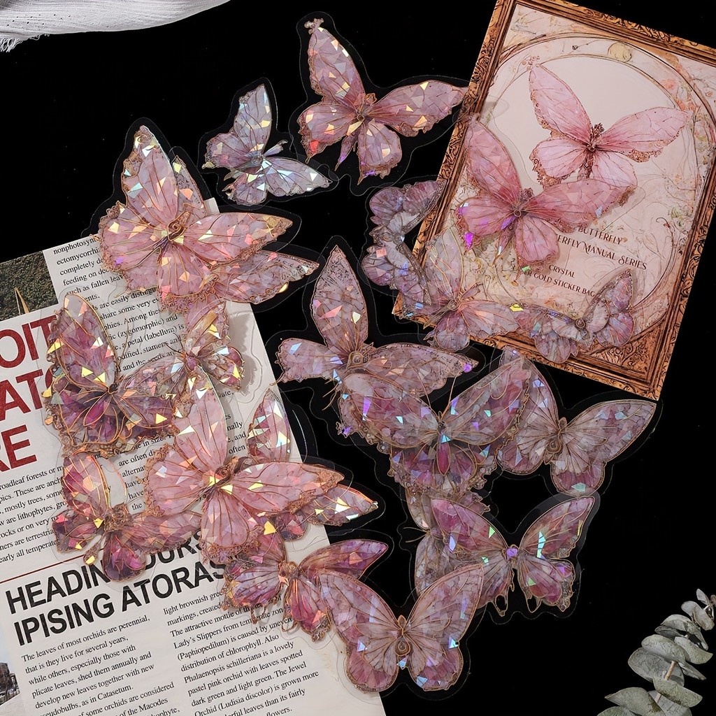 

20pcs Crystal Laser Butterfly Waterproof PET Stickers for Scrapbooking DIY Decorative Collage Journaling Craft