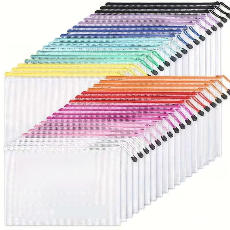 

36/24/12pcs A4 Clear Mesh Zipper Pouch Bags, For Organization, Board Game, Puzzles, Office Supplies, Schools And Travel