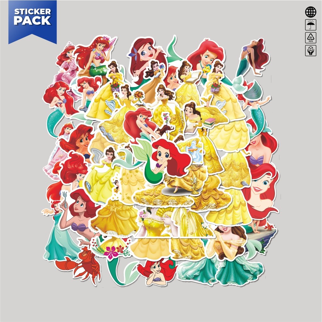 

[100PCS]Stiker Pack Stiker Disney Princess Ariel & Belle Aesthetic Vinyl Anti Air Dekorasi Sticker Laptop Buku Journal Koper Helm Casing HP Gitar Helm Skateboard