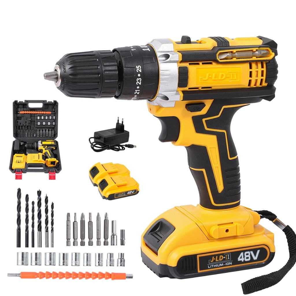 Mesin Bor Batere JLD Kuning Type King 48v & 36v Drill Cordless Mesin bor baterai 48VF / Bor Tanpa Ka