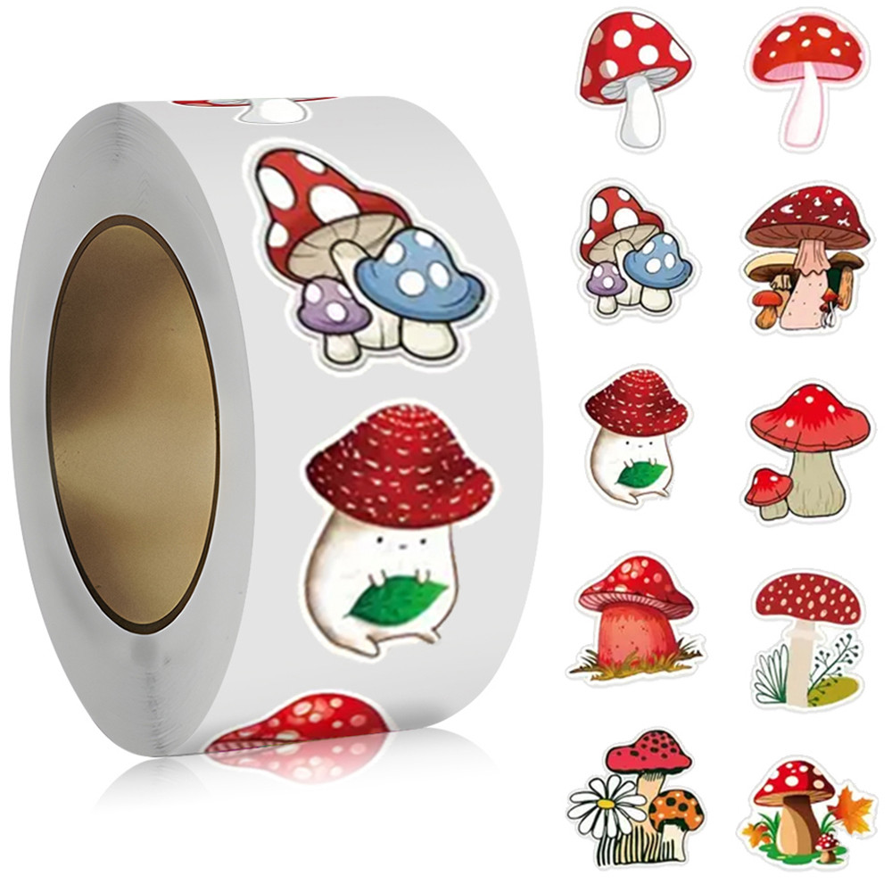 

500pcs/roll Children Mushroom Reward Stickers School Students Cute Cartoon Stationery Sticker Scrapbooking Decoration
