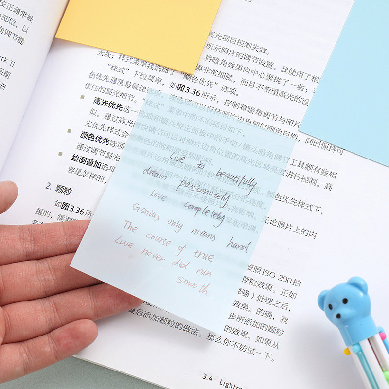 

Morandi Waterproof PET Transparent Sticky Note Pads 50 Sheets Self-Adhesive Memo Notepad School Office Supplies Cute Stationery