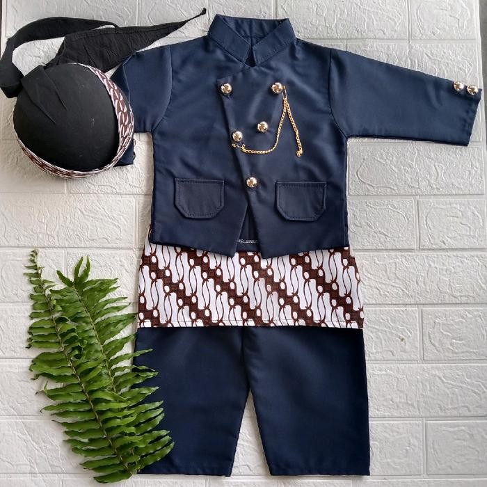 Dijamin REALPICT // Free blangkon/ Beskap melayu anak warna biru navi// UMUR 0-10 TAHUN// Beskap ana