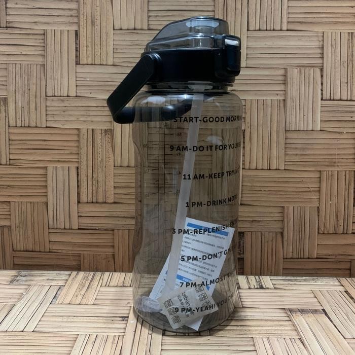 Botol Air Minum Motivasi Bening H9225 2000ml - Hitam