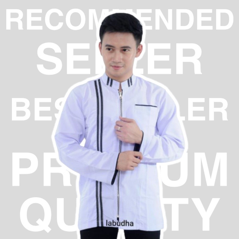 Baju Koko Putih Resleting Best Seller Murah / Baju Koko Putih / Koko Putih Lengan Panjang / Baju Put