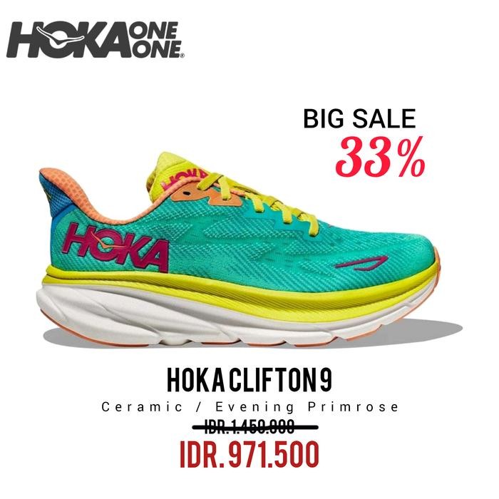SEPATU RUNNING HOKA ONE ONE CLIFTON 9 CERAMI / EVENING PRIMROSE WOMEN 100% ORIGINAL BNIB / SEPATU SN