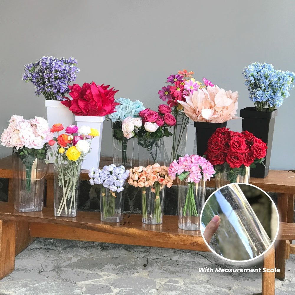 Vas Bunga Bening Plastik Vase Akrilik Silinder Tinggi Transparan Pot Bunga Kotak Acrylic Ember Flori
