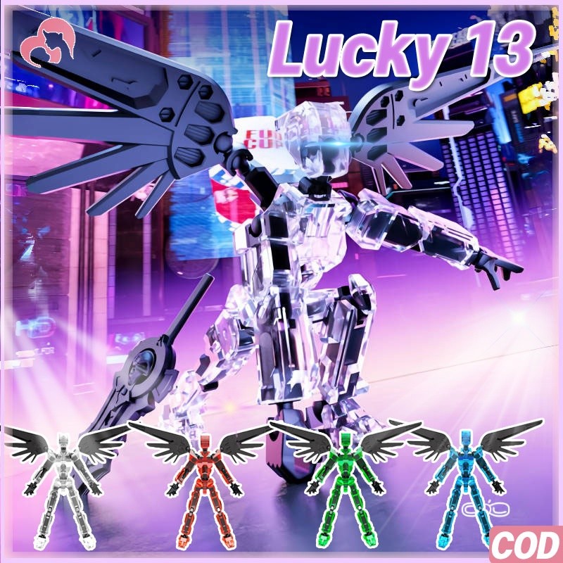 Lucky 13 Action Figure Manekin DIY Lego Mainan Manekin Cetak 3D Multi-sendi Bergerak Robot Dekompres