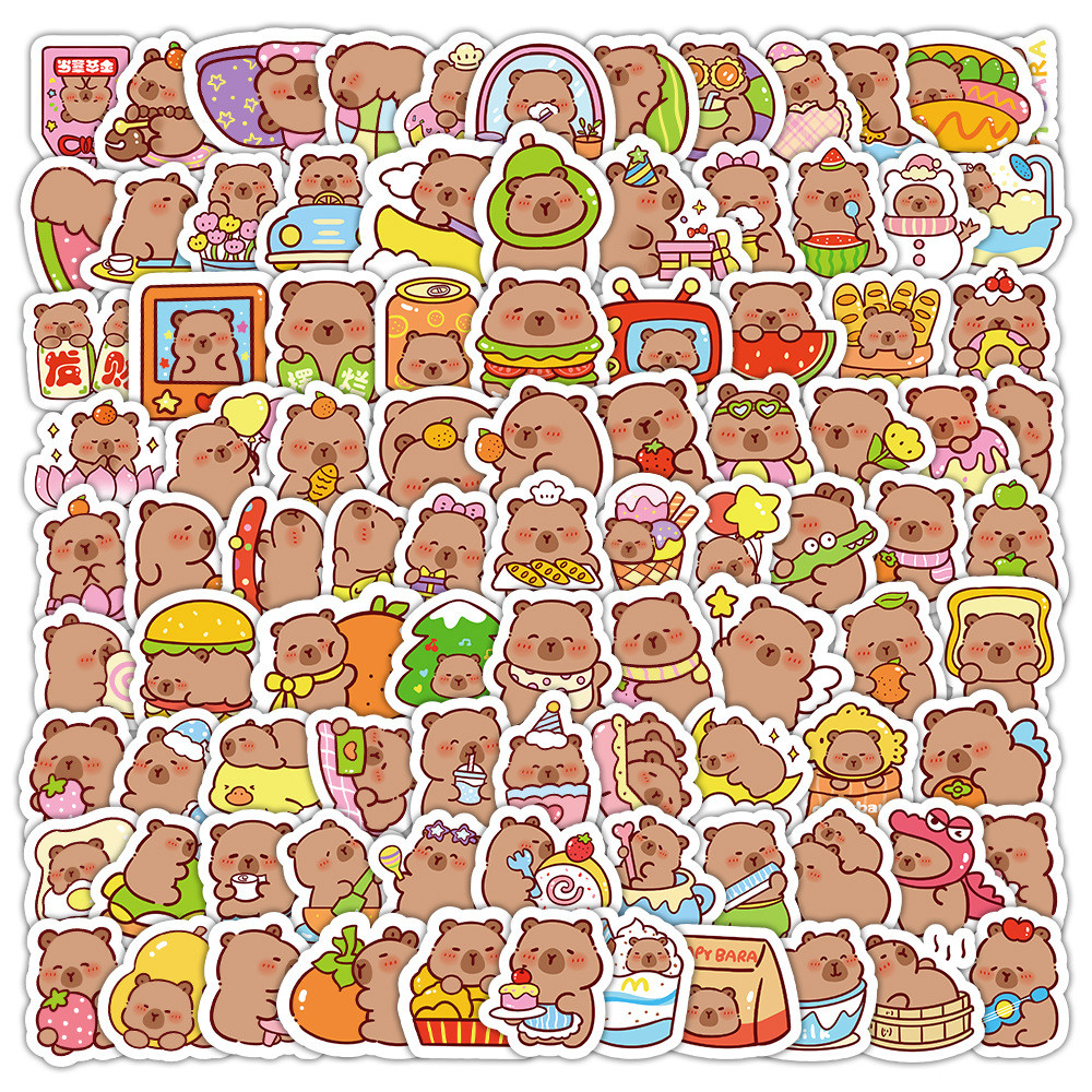 

100PCS Cute Capybara Sticker Aesthetic Children's Decoration Scrapbooking Sketchbook Korean Stationery School Supplies