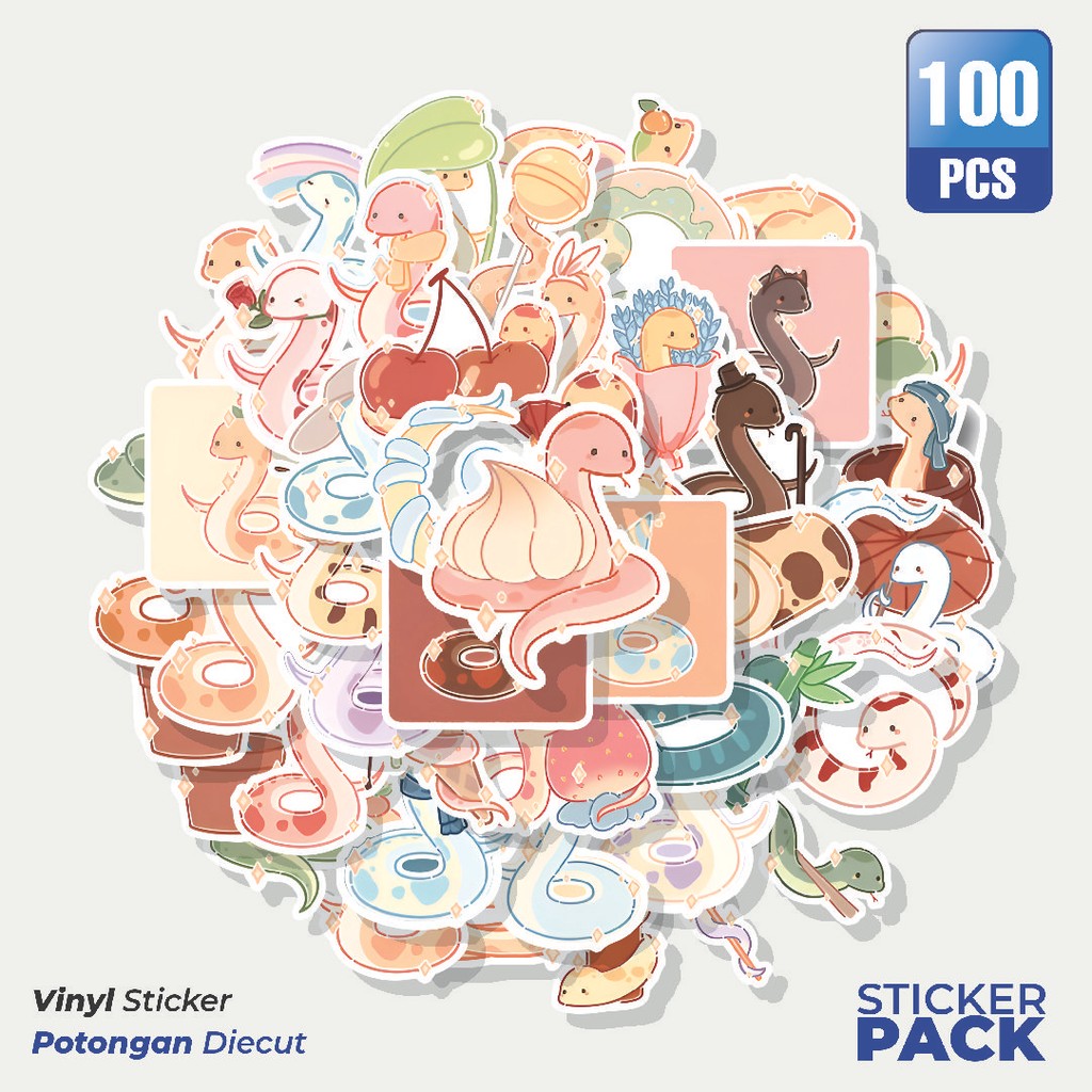 

Super Hemat! 100 PCS Stiker Cute Snake [Ular Lucu] Waterproof Aesthetic- Untuk Laptop, Motor, dan Helm - Paper Stationery Pack