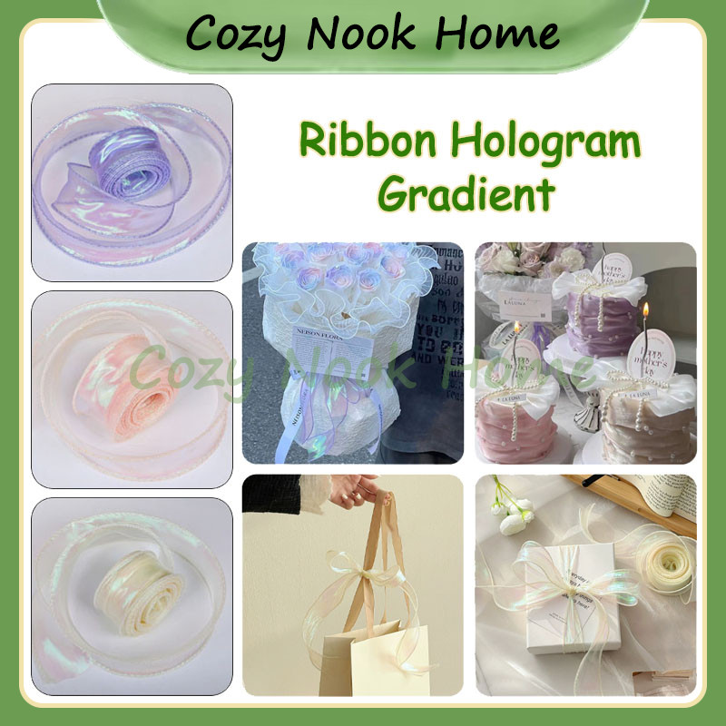

4CM X 9Meter Ribbon Korea Fishtail Wave Gelombang Pita Organza / Hologram Ribbon Glossy / Ribbon Hologram Gradient
