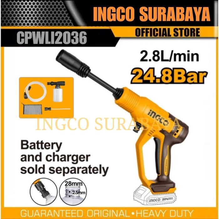 INGCO CPWLI2036 JET CLEANER CORDLESS MESIN STEAM AC MOTOR MOBIL UNIT