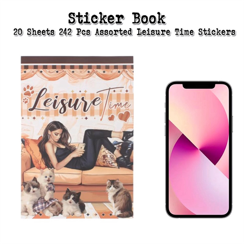

Stylish-Leisure Time Journal Sticker Book For Junk Journaling Supplies, 20 Pe-Cut PET, Washi Tape And Craft Paper Stickers