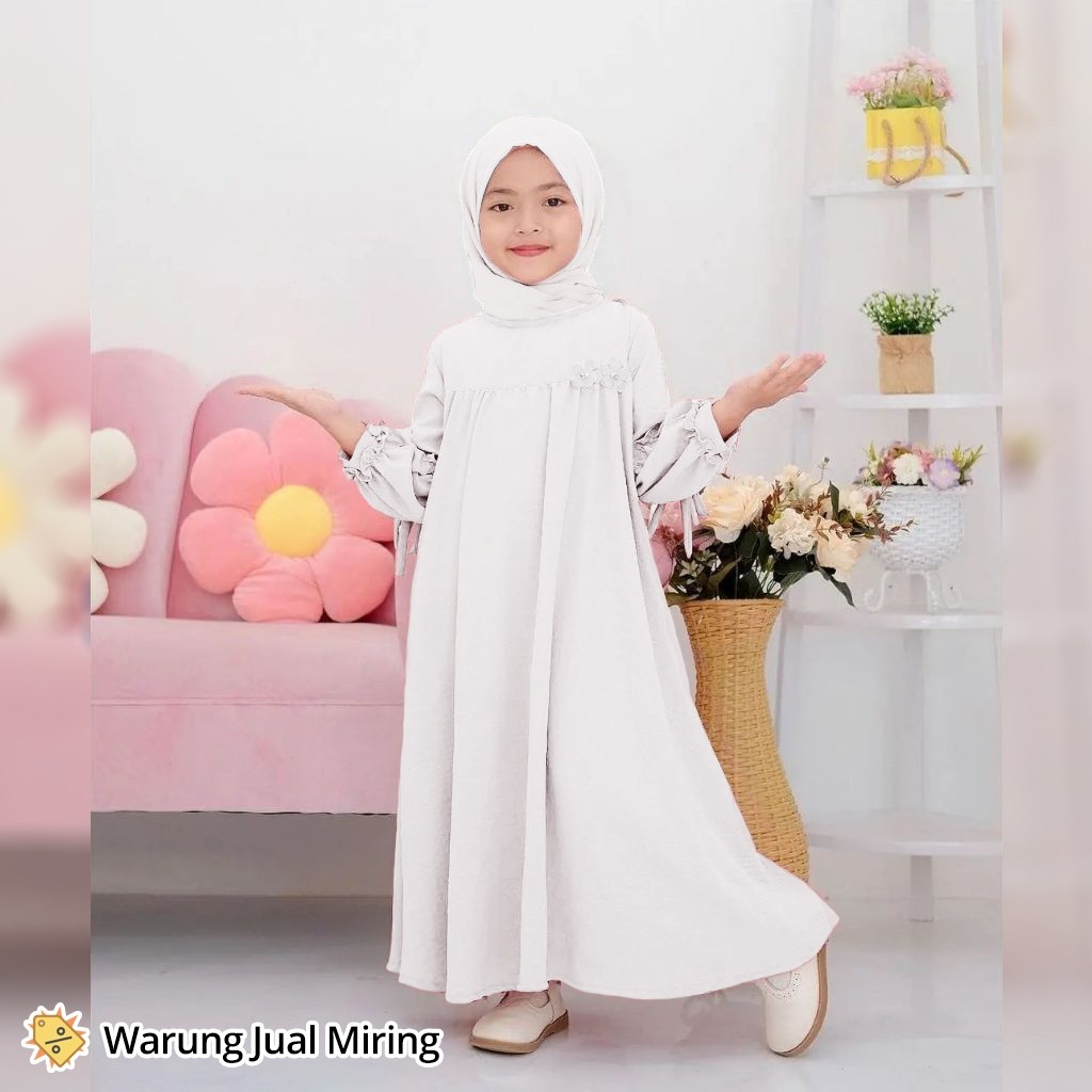 Setelan Gamis & Hijab Anak Sakura 2-12 Tahun Crinkle Airflow Set Jilbab Kerudung Baju Muslim Perempu