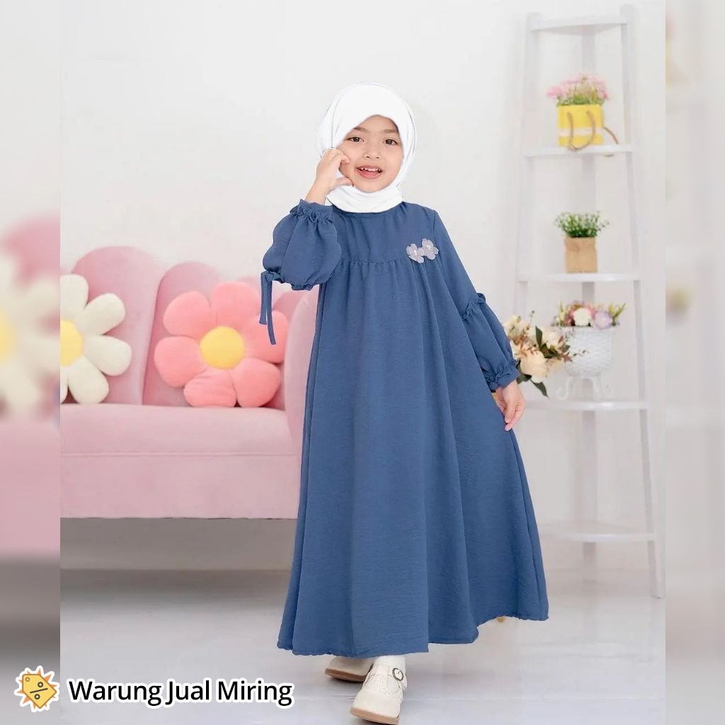 Setelan Gamis & Hijab Anak Sakura 2-12 Tahun Crinkle Airflow Set Jilbab Kerudung Baju Muslim Perempu