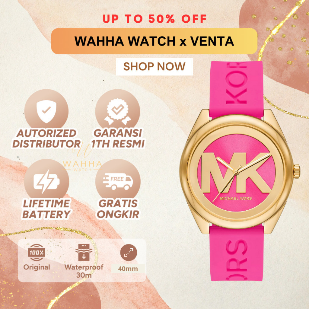 Jam Tangan Wanita  MK7349 Janelle Three-Hand Pink Silicone Watch [BERGARANSI]