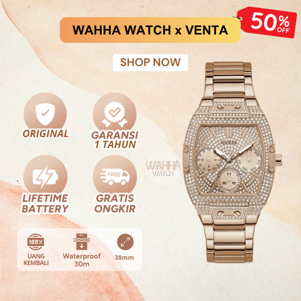 Jam Tangan Analog Guess Wanita Raven GW0104L3 Ladies Rose Gold Dial Rose Gold Stainless Steel Strap 